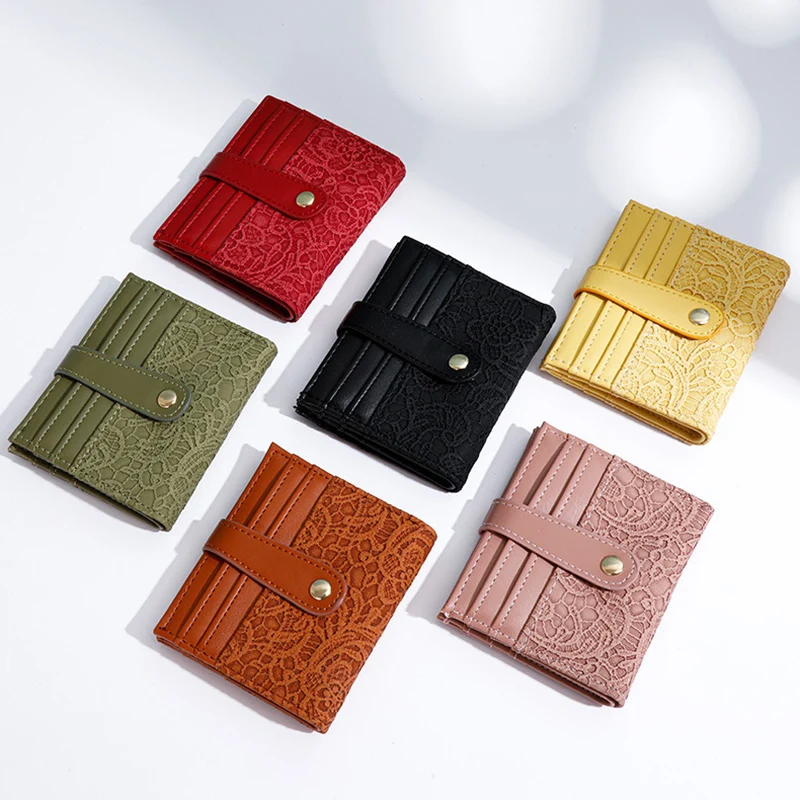 

Embroidery Multi-card Business Credit Card Holder Purse New Vintage Pu Leather Women's Short Wallet Small Wallets Money Bag Clip
