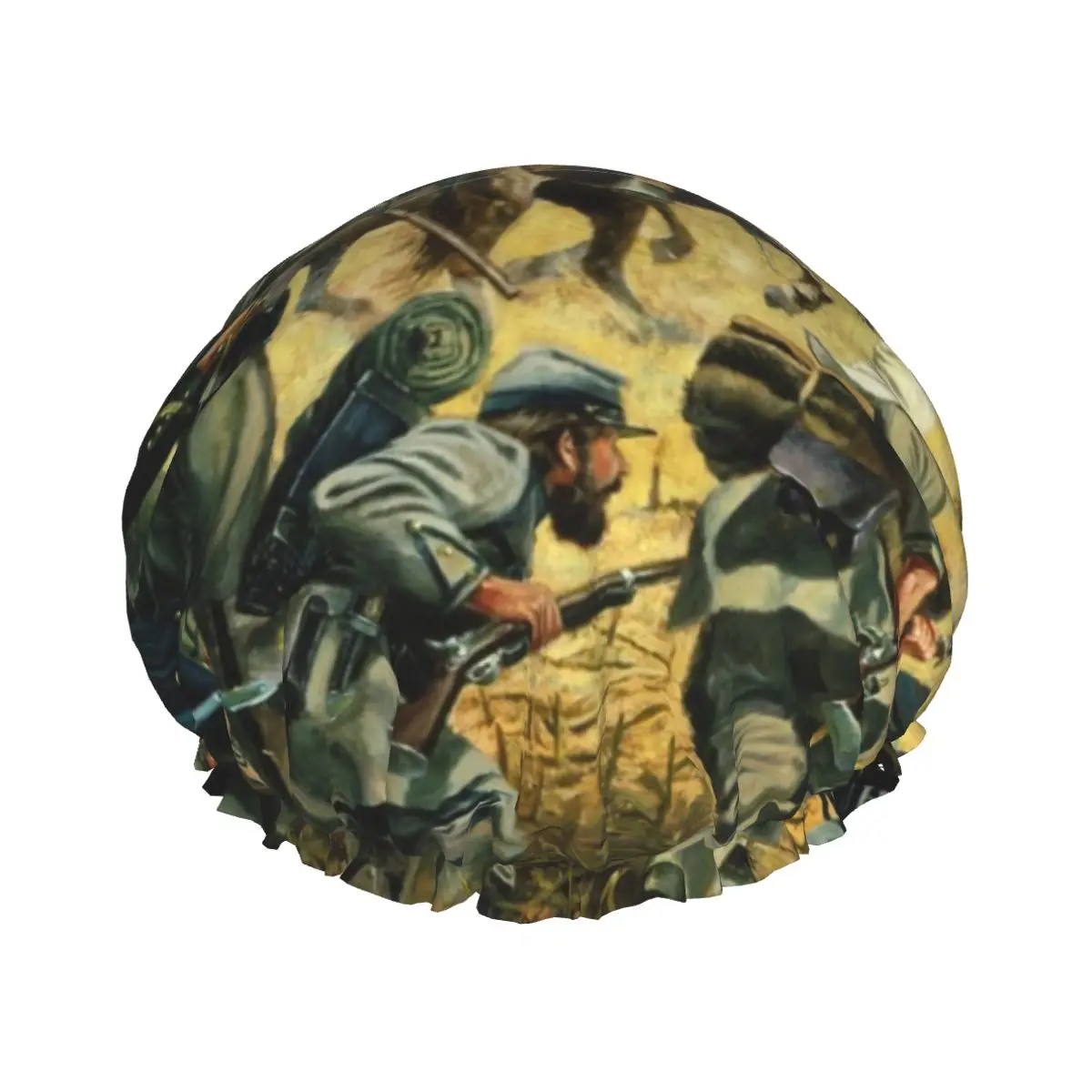 

Oil Paint American Civil War Waterproof Shower Cap with Elasticized Hem Shower Sleeping Bonnet Cap for All Hair Lengths