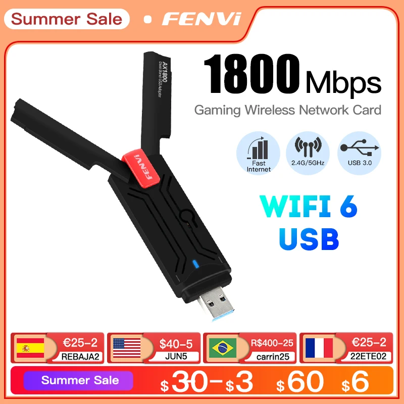 Fenvi Wifi Adaptador Usb Banda Dupla Ax1800 2.4g 5ghz sem Fio Wi-fi Dongle Placa de Rede Usb 3.0 Wifi6 Adaptador para Windows 10 11 Placas de rede