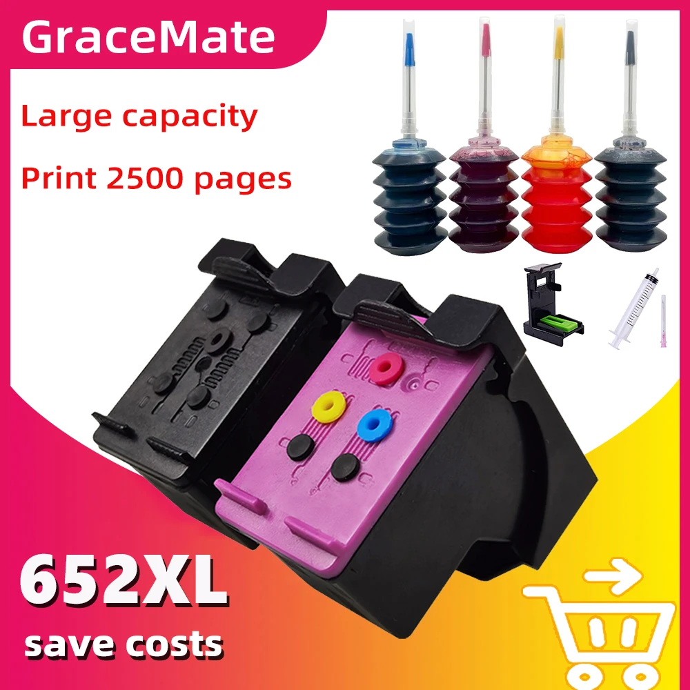 

GraceMate 652XL Ink Cartridge Replacement for HP 652 XL for hp652 Deskjet 1115 1118 2135 2136 2138 3635 3636 3638 3838 3835 4535