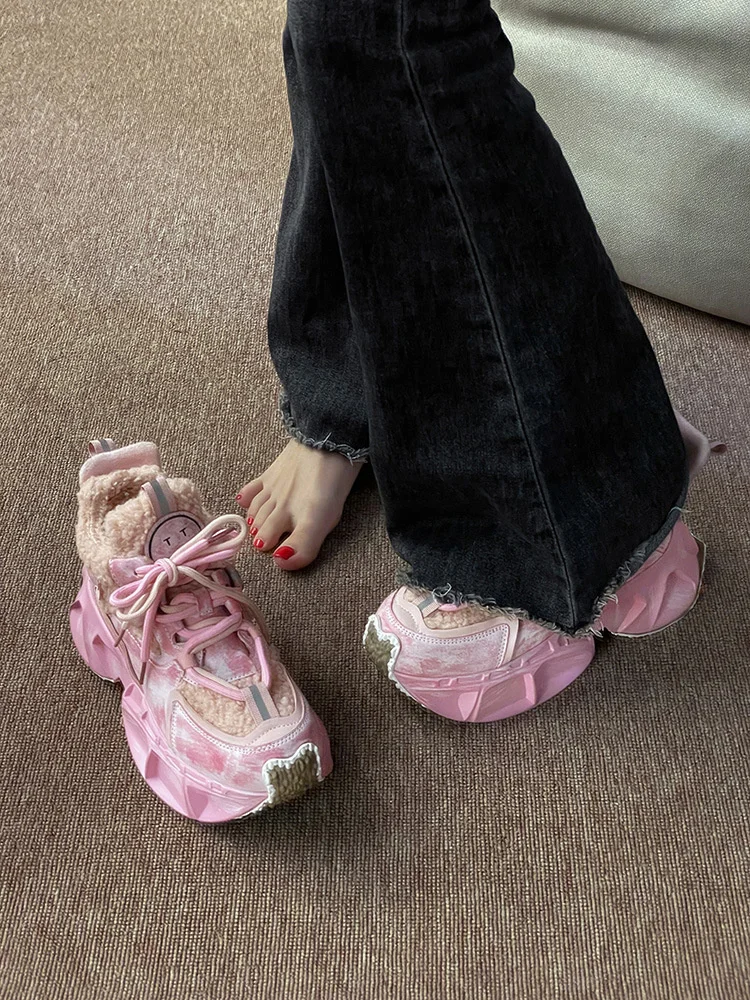 

Pink Daddy Shoes Women's Ins Fashion Winter Plush Cotton Shoes 2022 New Autumn And Winter Thick Soled High Top Sports Shoes