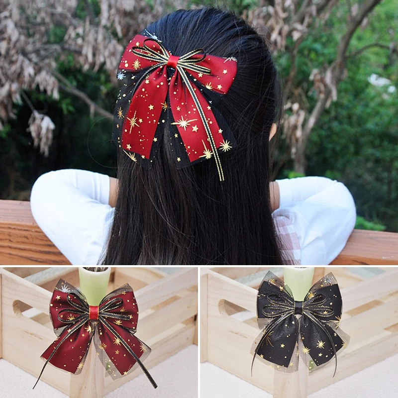 

Sweet Mesh Bow Hair Clips For Women Girls Ribbon Red Black Lace Bowknot Barrettes Hair Accessories Stylish Duckbill Clip