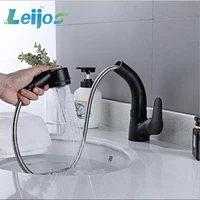 brass bathroom pull out lift type basin faucet 360 degree rotate two water exit modes mixer taps faucets blackwhitechrome