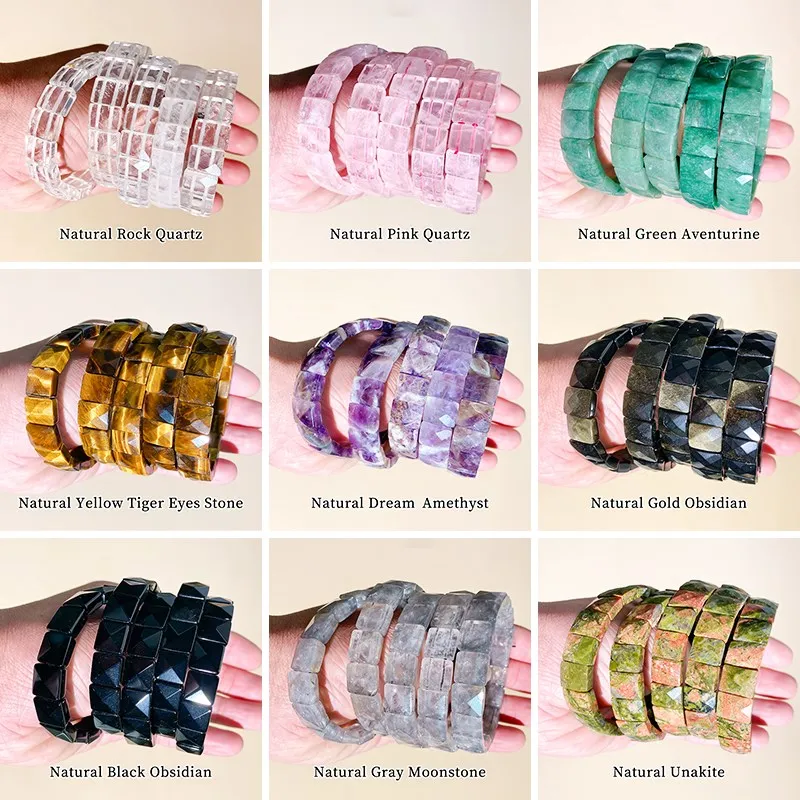 

JD натуральный камень искусственный кварц граненый женский винтажный Восстанавливающий очаровательный браслет из драгоценных камней