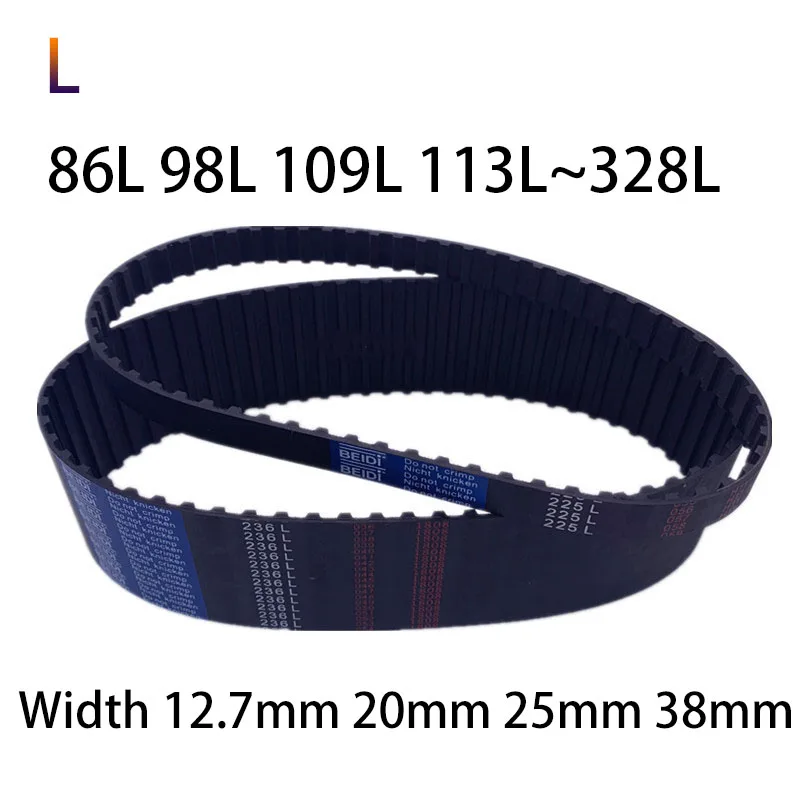 

L Ремень ГРМ 86L 98L 109L 113L 120L 124L 130L 135L 143L~328L Ширина 12,7 мм 20 мм 25 мм 38 мм Резиновые синхронные ремни Шаг 9,525 мм