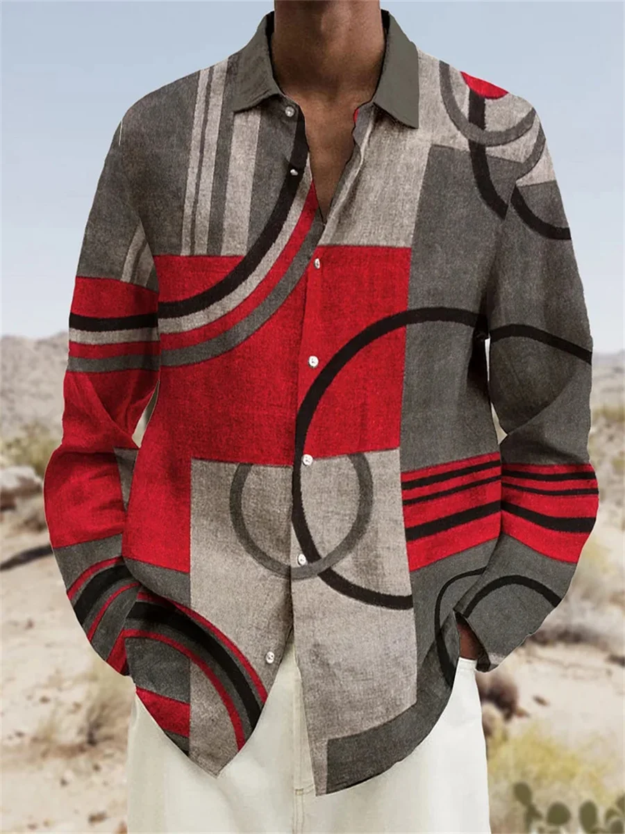 Мужская рубашка с длинным рукавом и лацканами свободная повседневная уличная на