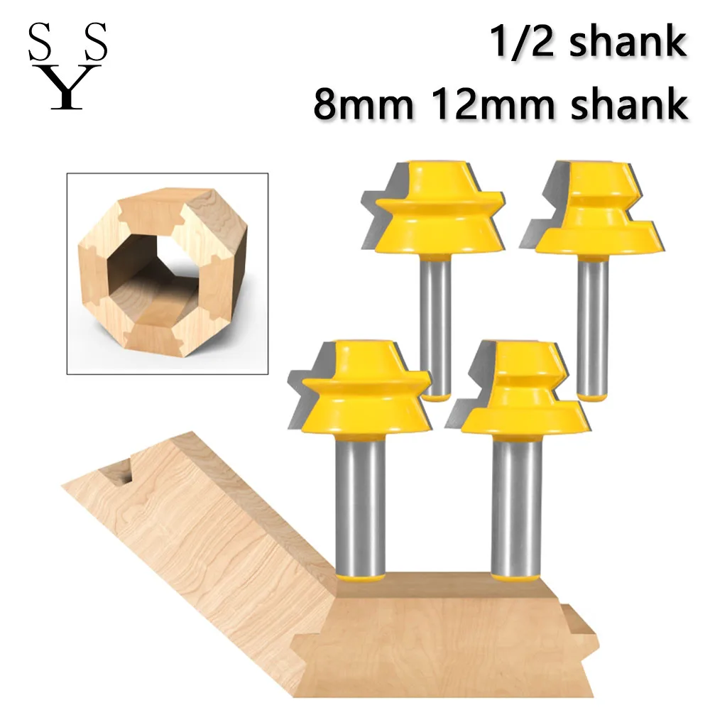 

2pcs 8mm 12mm 1/2" Shank Lock Miter Tenon Router Bits 22.5 Degree Glue Joinery Milling Cutter Set Woodworking Cutters