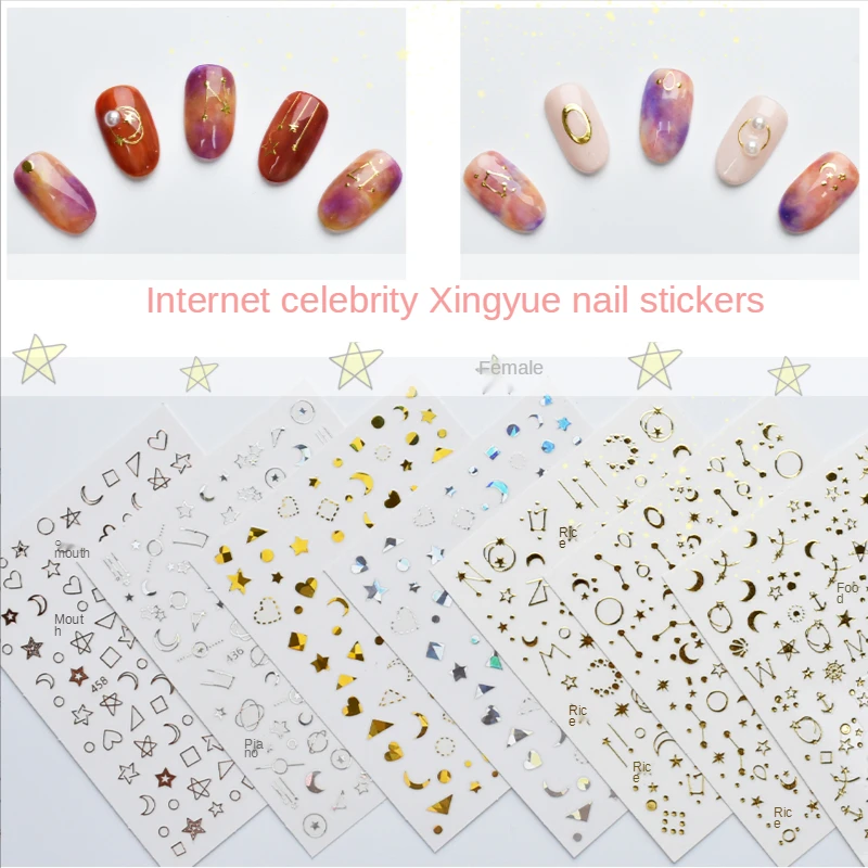 3D Nail Sticker Gold Moon Star Sticker White Silver Decals Design Self Adhesive Heart Nail Decoration Art Sticker For Manicure