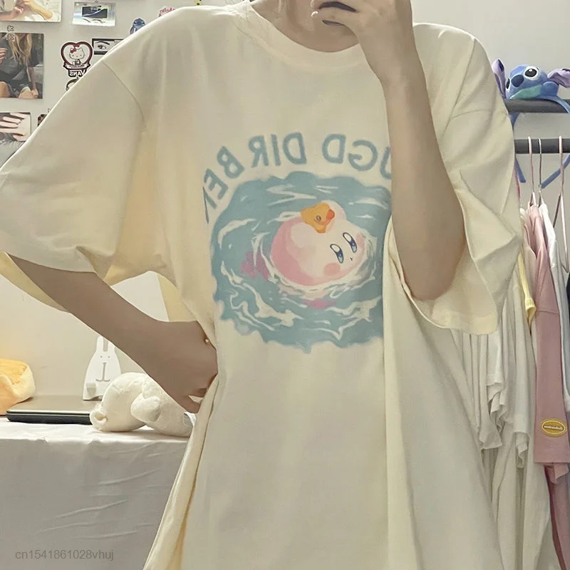 

Y2k Kawaii Cotton Short Sleeve Kirbying T-shirt Female Loose Oversized Student Casual Tops Tees 90s Aesthetic Clothes