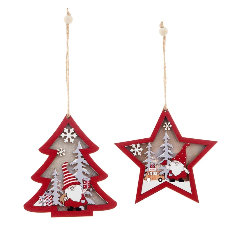 

Practical Christmas Red Forest Elderly Wooden Luminous Pendant Christmas Tree Five-Pointed Star Pendant New Year Hanging Decor