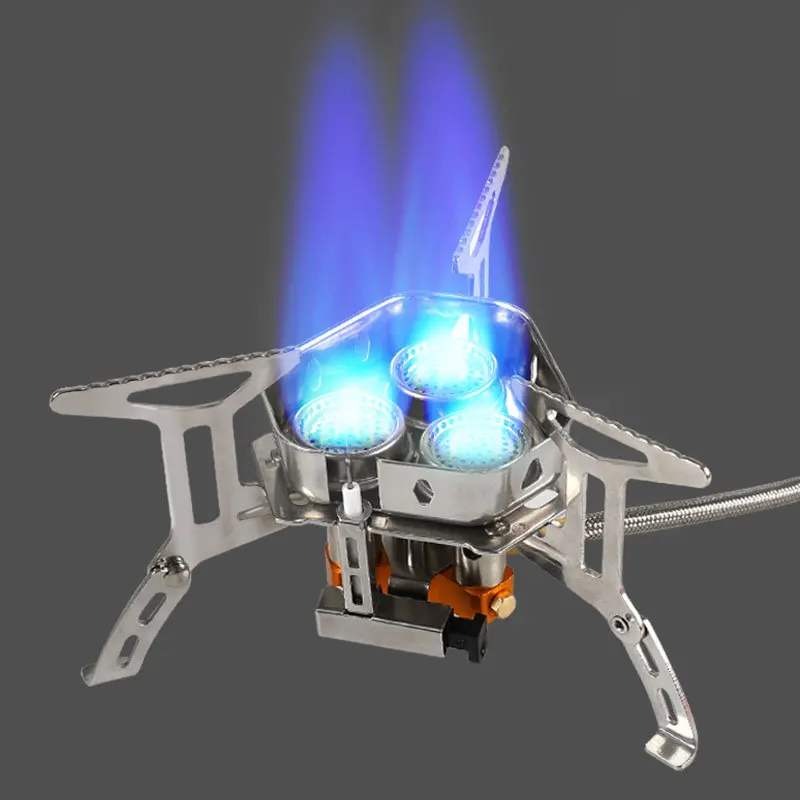 

New Outdoor Picnic Stove Split Type Stainless Steel Three Head Strong Fire Stove Portable Foldable Camping Windproof Gas Stove