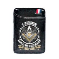 new masonic i always look to the east printing leather magic wallet classic men women money clips card purse cash holder