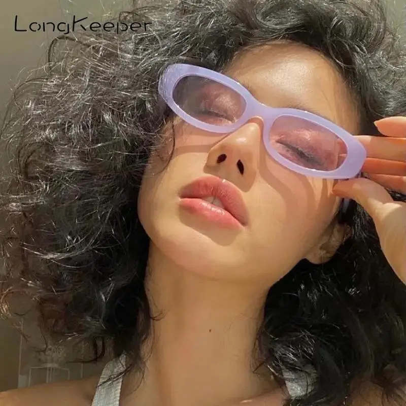 

Long Keeper Brand Oval Square Sunglasses Woman Fashion Designer Jelly Color Trending Purple Sun Glasses Eyewear Shades Uv400