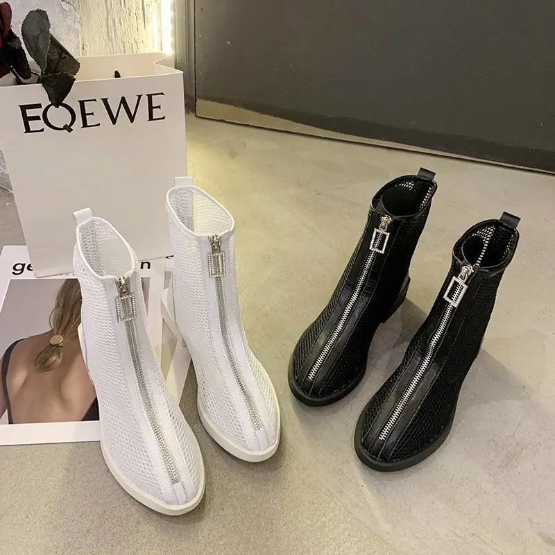 

New Summer Boots Thin Section All-match Flat Bottom Breathable Short Boots Thin Thin Shoes Net Yarn Martin Boots Sandals Big43