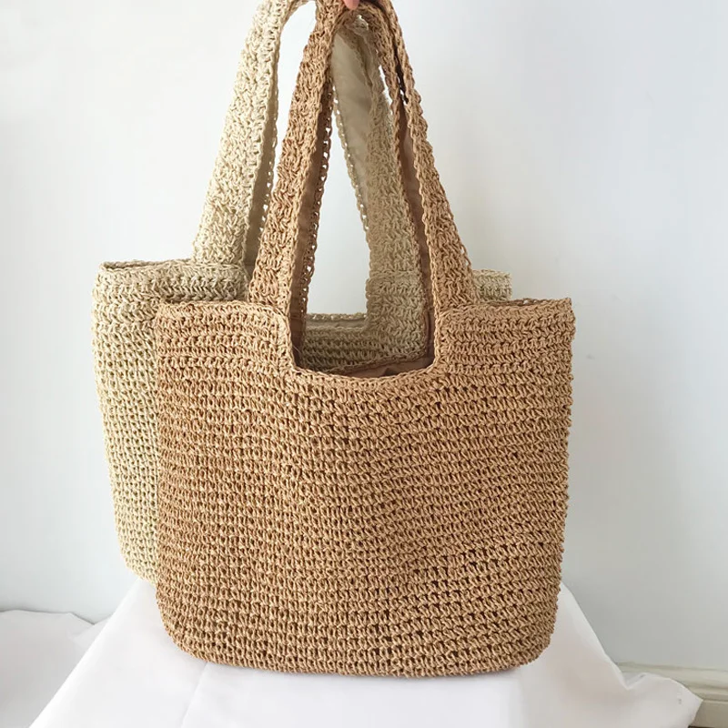 

casual straw women shoulder bags rattan handbags wicker woven summer beach bag lady large capacity tote female bali purses 2023