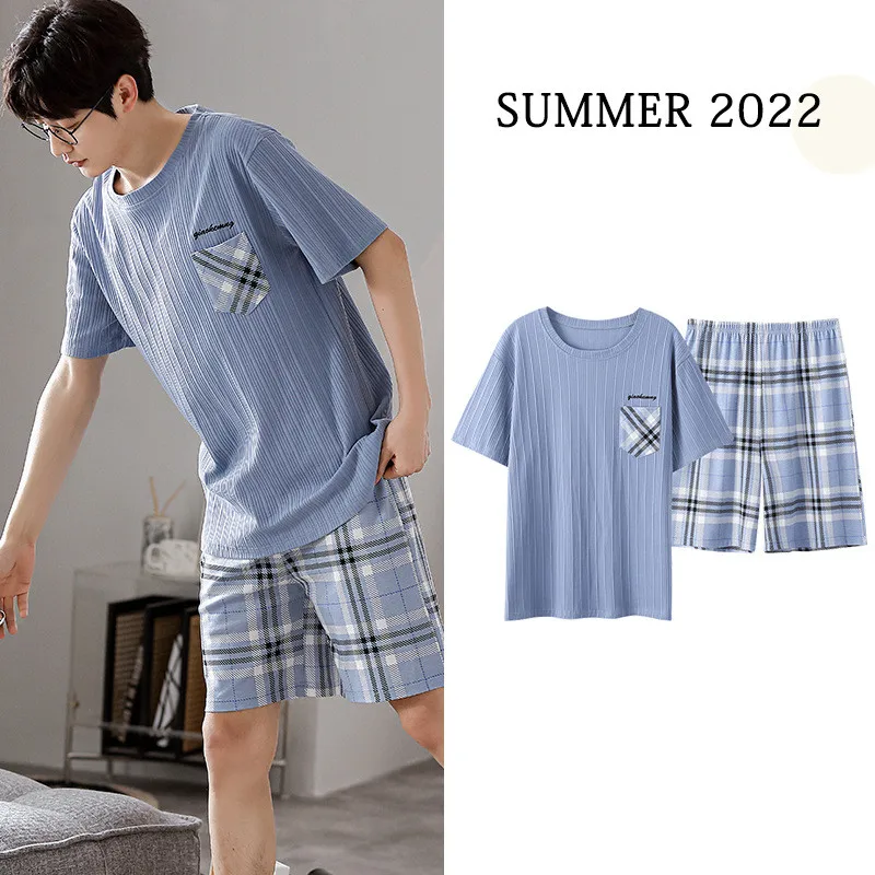 Pajamas Men's Summer Thin Cotton Short-sleeved Shorts Pijamas Home Clothes Two-piece Set 2022 New Loose Casual Sleepwear Nightie