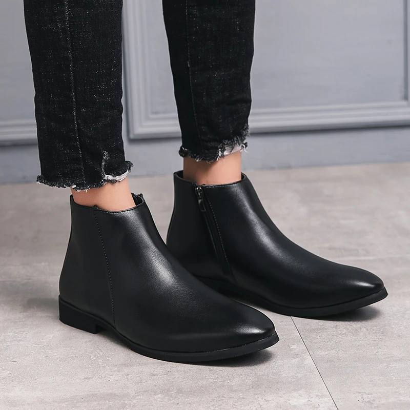 Мужские Ботильоны из высококачественной искусственной кожи черные высокие