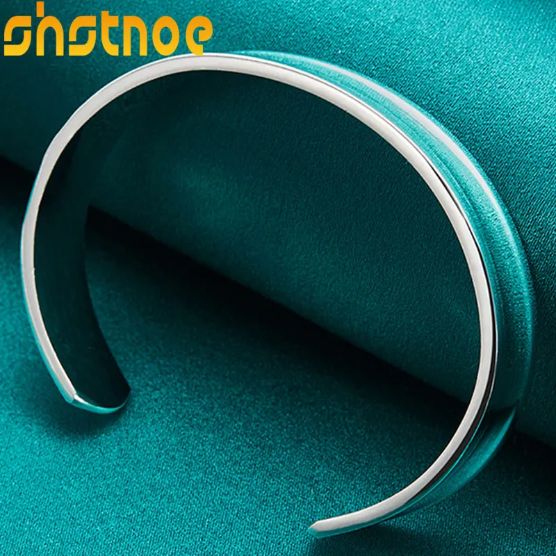 

SHSTONE Adjustable 925 Sterling Silver 12mm Smooth Round Bracelets Bangles For Women Fashion Charm Engagement Wedding Jewelry