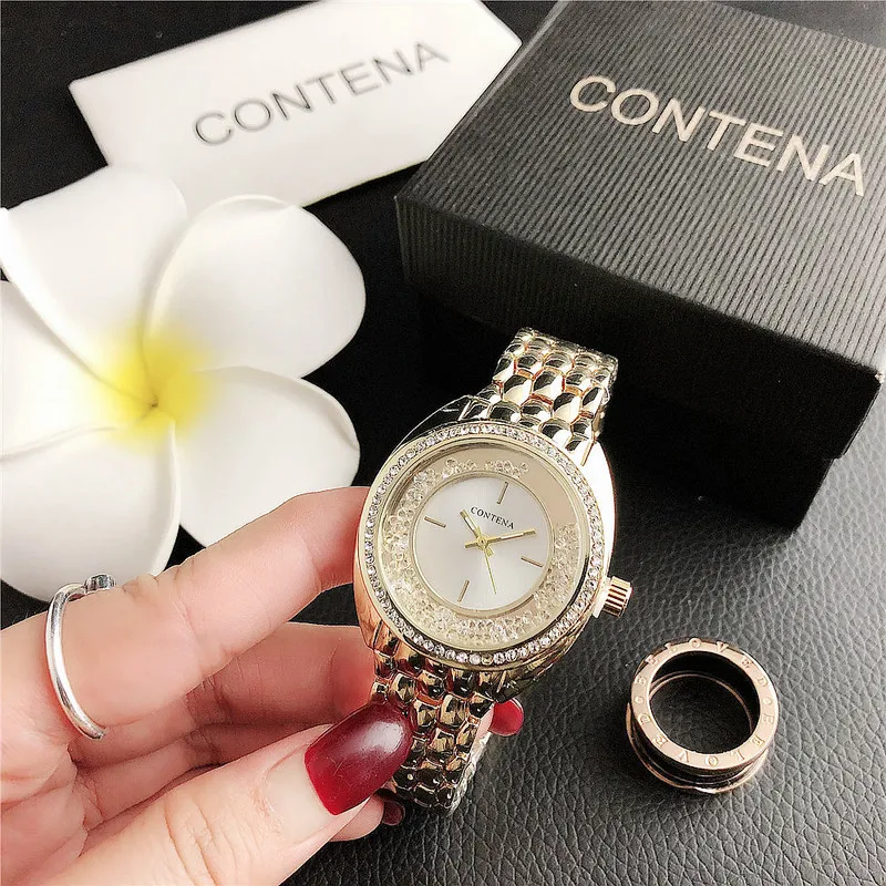 New brand Contena Luxury Gold Watch Women's Watch Rhinestone Women's Watch Women's Stainless steel quartz watch Women's Clock enlarge