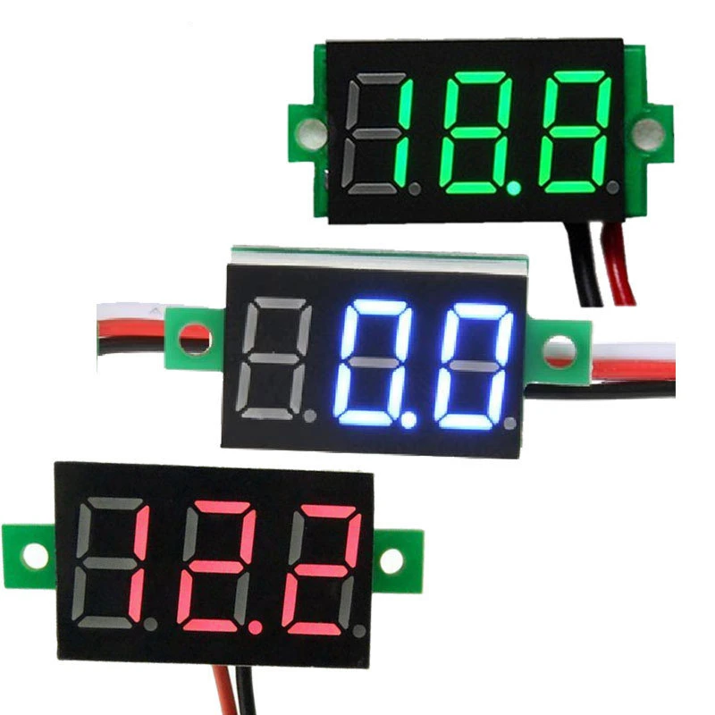 

0.36 Inch 0.36" Digital Voltmeter Red Green Blue DC 4.5-30V 2 Lines 3 Digit Voltage Panel Meter LED Display Motorcycle Voltmeter