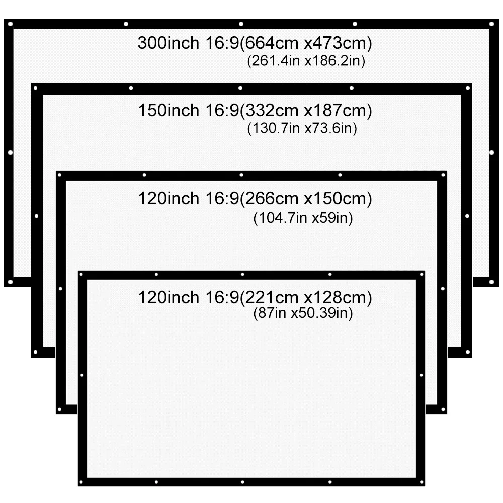 

180 200 250 300 Inch Projector Screen Portable 16:9 Projector White Curtain Projection Screen Canvas Matt TV HD Simple Curtain