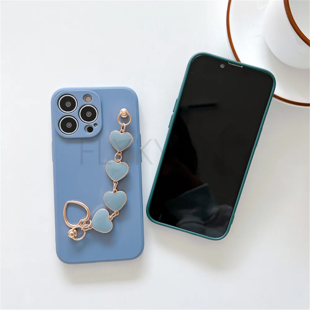 luxury love heart chain wrist bracelet case for xiaomi redmi note 10 9 8 7 pro mi 11 lite poco x3 pro soft silicone phone cover free global shipping