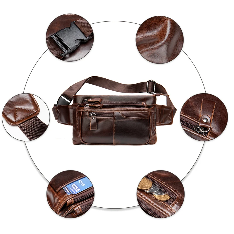 SCHLATUM Genuine Leather Fanny Bag for Fanny Pack Male Travel Waist Bag Men Phone Pouch Male Leather Messenger Bag Casual Small