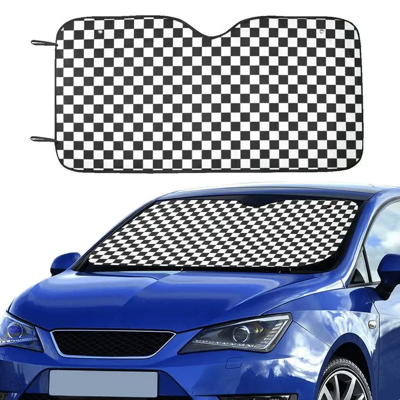 

Checkered Windshield Sun Shade, Car Accessories Auto Black White Check Racing Protector Window Visor Screen Decor 55" X 29.53"