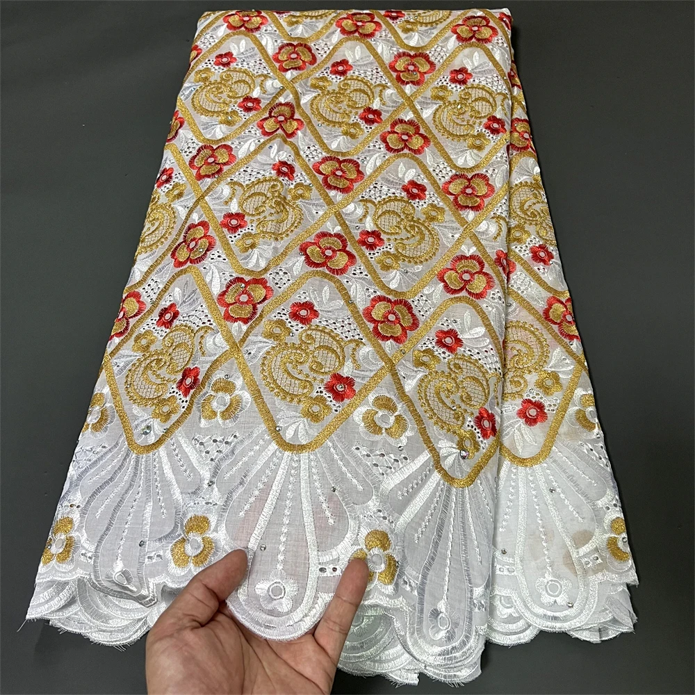 Высококачественный Африканский модный 2023 нигерийский тюль, хлопковая вышивка, женское свадебное кружевное платье, дамасский гипюр 5 ярдов hz1250