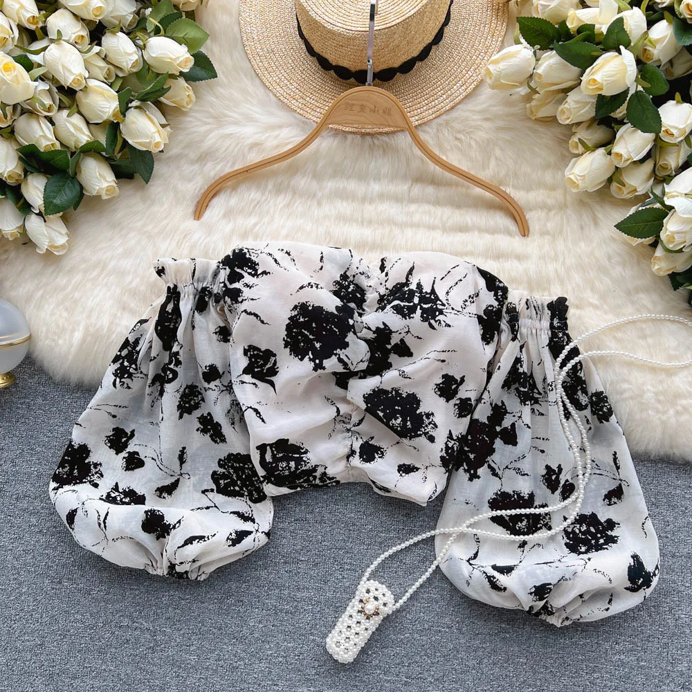 

Y2k Tops Clothing Harajuku Women Fashion Streetwear T Shirts Party Ropa De Mujer Off Shoulder Lantern Sleeve High Street Tees