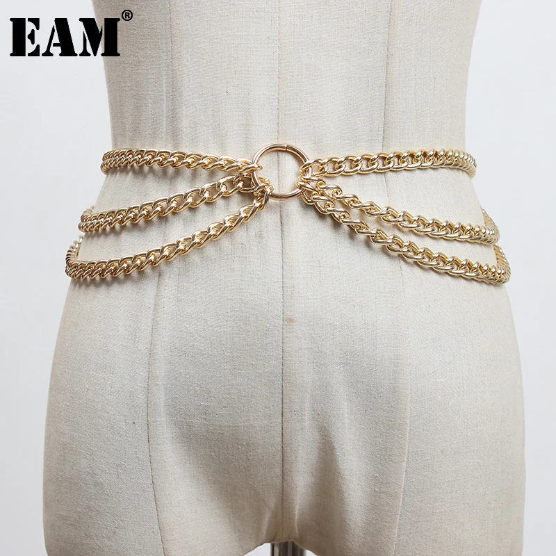 

[EAM] Metal Chain Split Joint Long Irregular Belt Personality Women New Fashion Tide All-match Spring Autumn 2023 1DB563