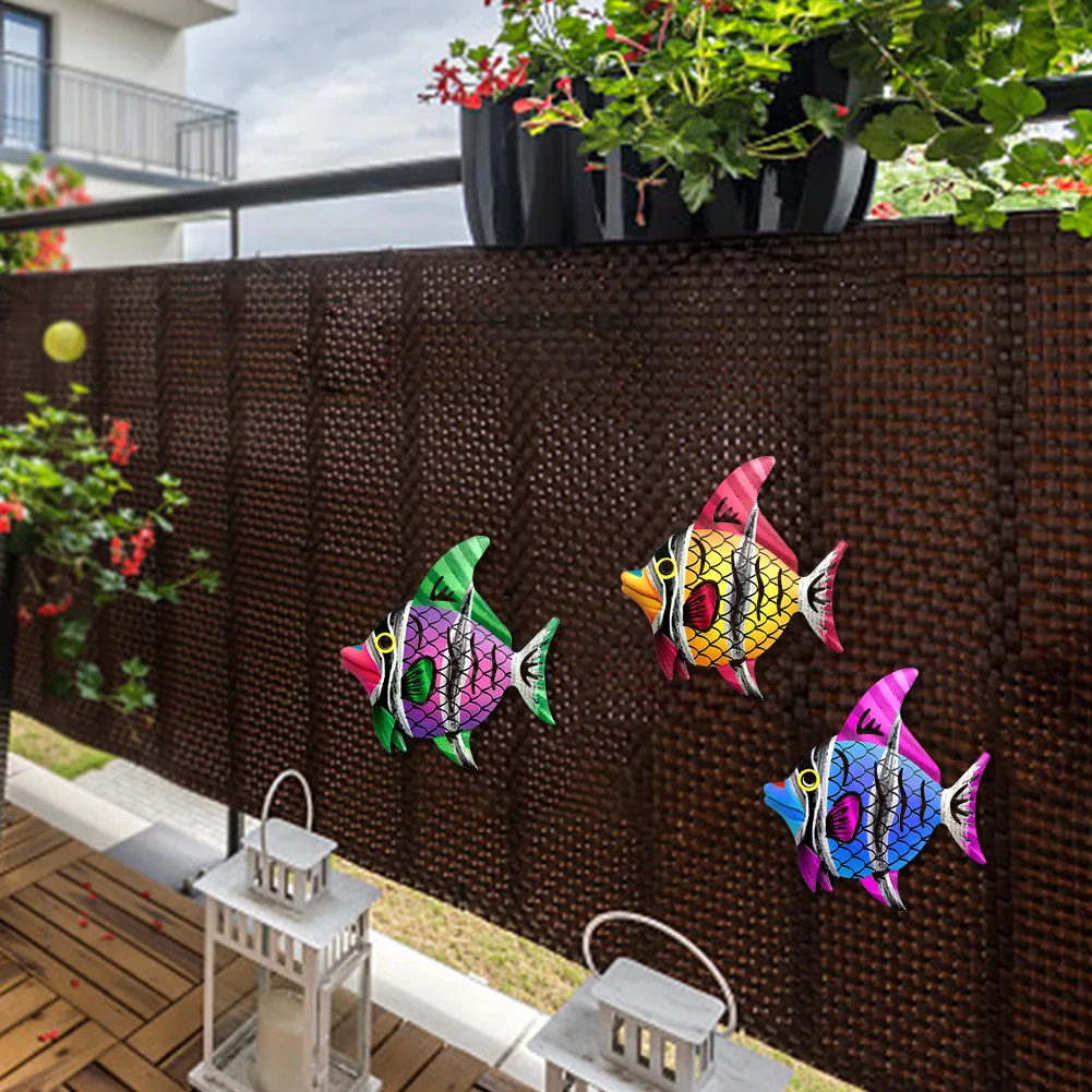 

3pcs/set Crafts Patio Living Room Ornament Bathroom Balcony Wall Art Hanging Garden Decor Bedroom Metal Fish Sculpture Home