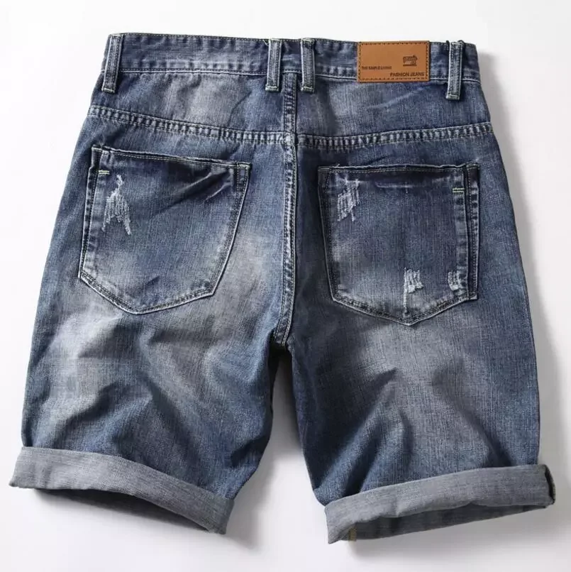 2022New Blue Stretch Denim Shorts Straight Fit Shorts Jeans High Quality Elastic Casual Denim Jeans Shorts New Summer Shorts Siz