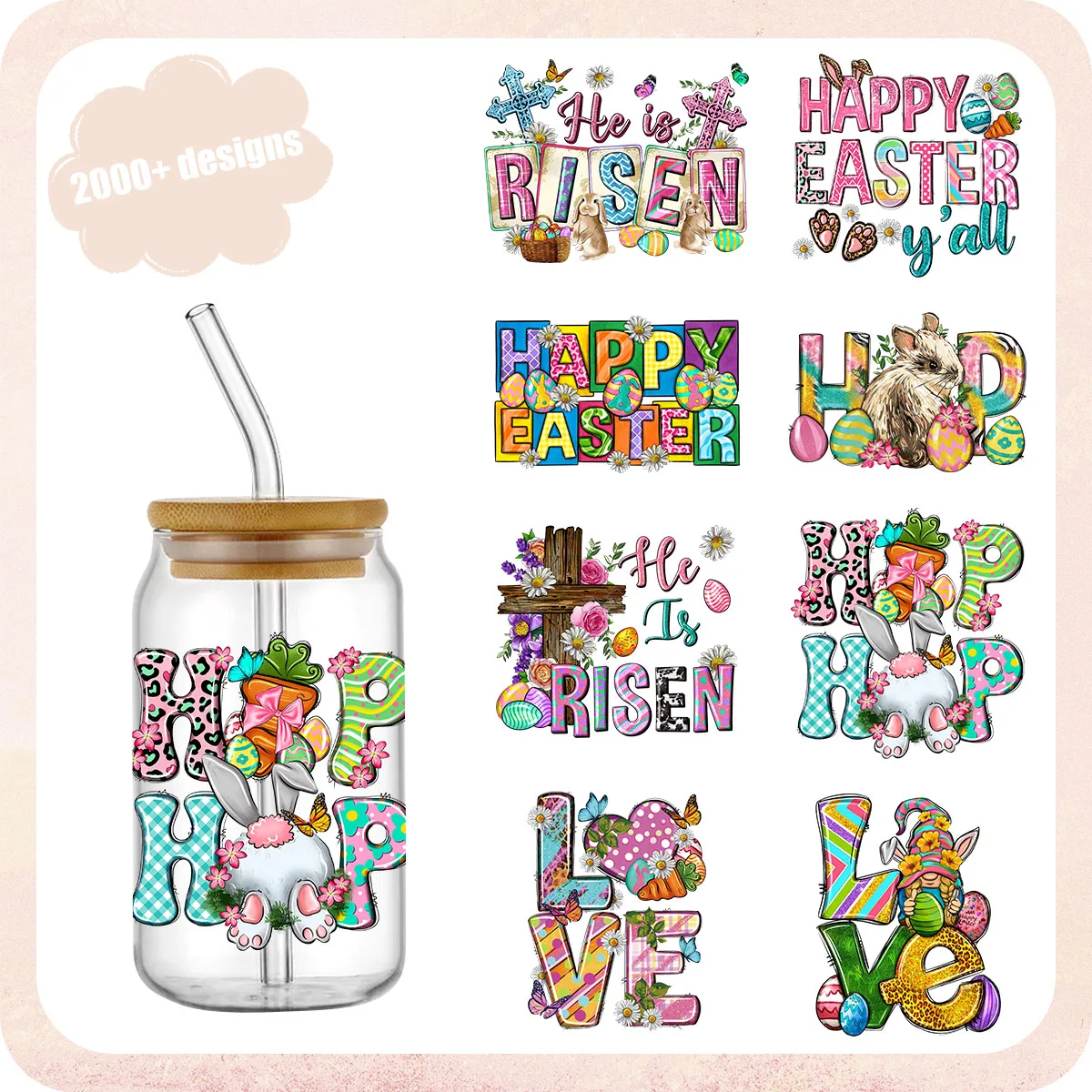 Пасхальный УФ DTF переводной стикер для 16 унций Libbey очки обертывания чашки может DIY