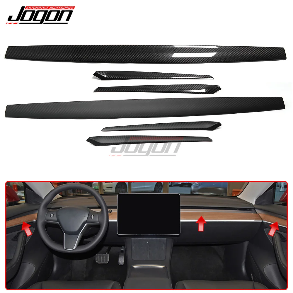 

3Pcs For Tesla Model Y 2020 2021 2022 SUV Car Accessories Central Console Dashboard Panel Cover Trim Matte & Glossy Carbon Fiber