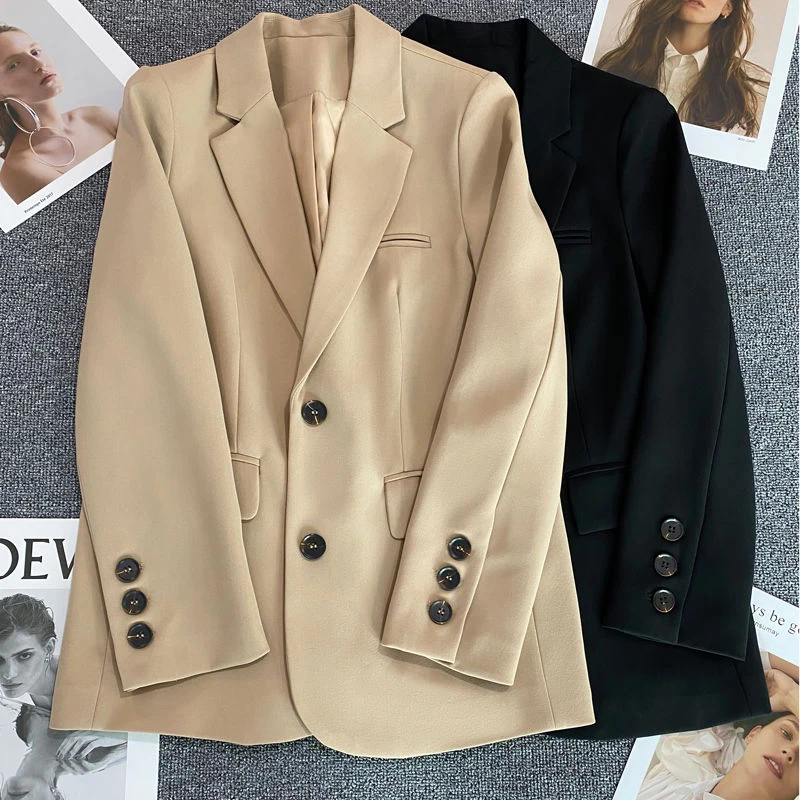 

Blazers Women Koran Slim Single Breasted Suit Fall Long Sleeve Black Office Ladies Jacket Fashion Designed Female Coat New