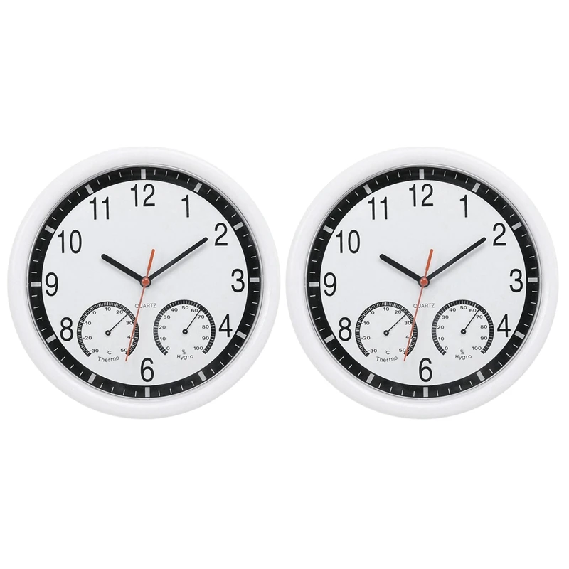 

Настенные часы с кварцевым камнем, бесшумные точные уличные часы с термометром и влажностью для внутреннего дворика, 2 шт.