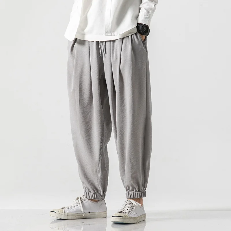 

Streetwear Loose Japanese Plus Size Harem Pants Summer Thin Cropped Trousers Male Harajuku Linens Baggy Joggers Men Clothing