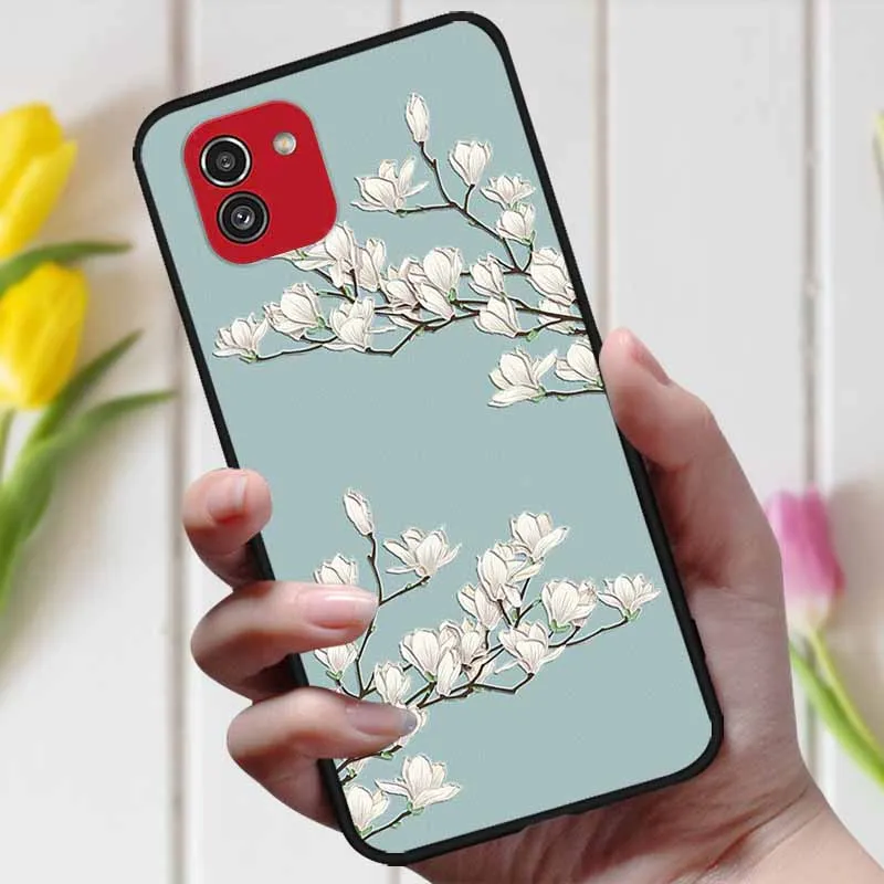 3D чехол с тисненым цветком для Samsung Galaxy A03 A 03 милый рельефный A035F телефона A04 -