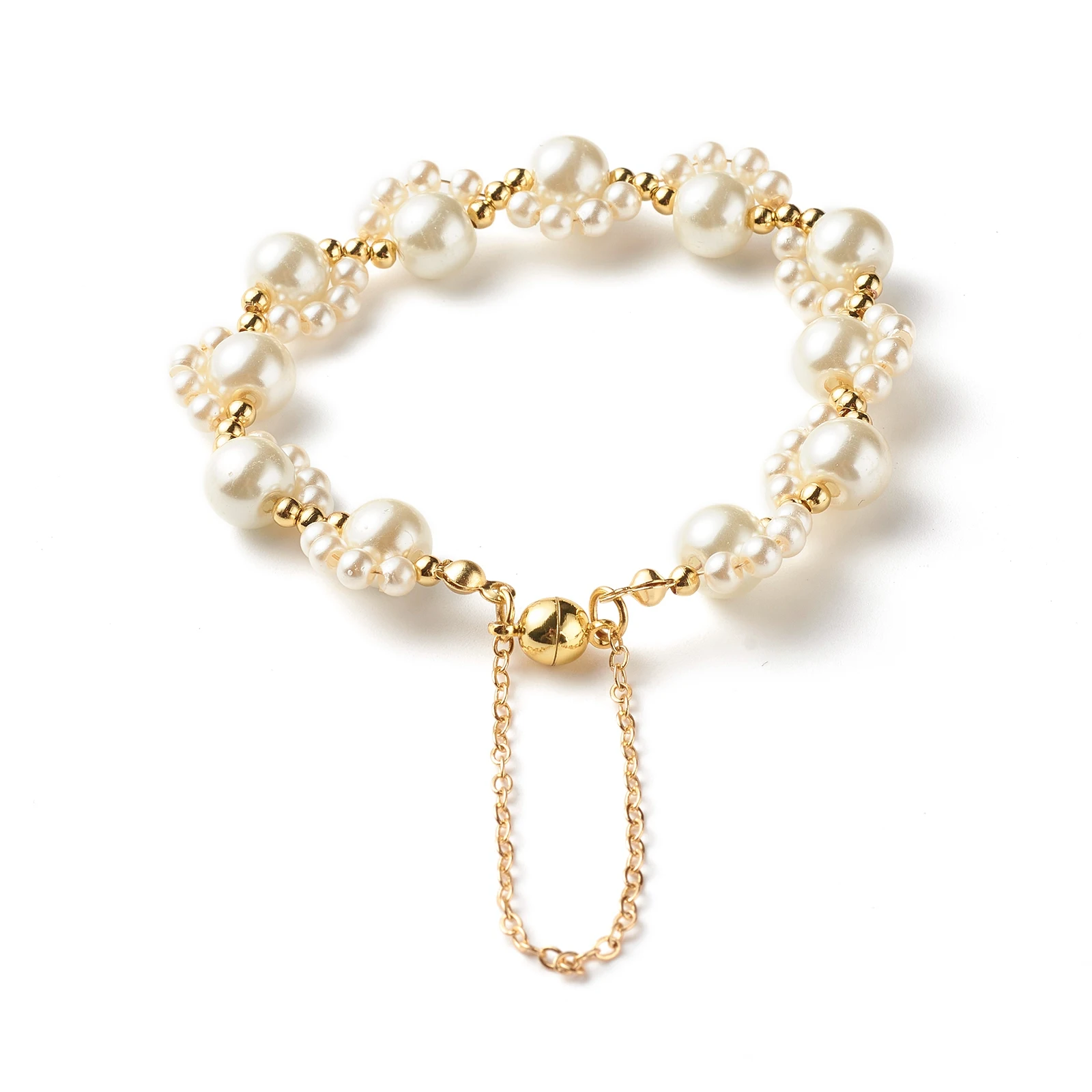 

Kissitty 10Pcs White Paw Print Glass Pearl Beaded Bracelets With Brass Findings Magnrtic Clasp Bracelet Jewelry For Women