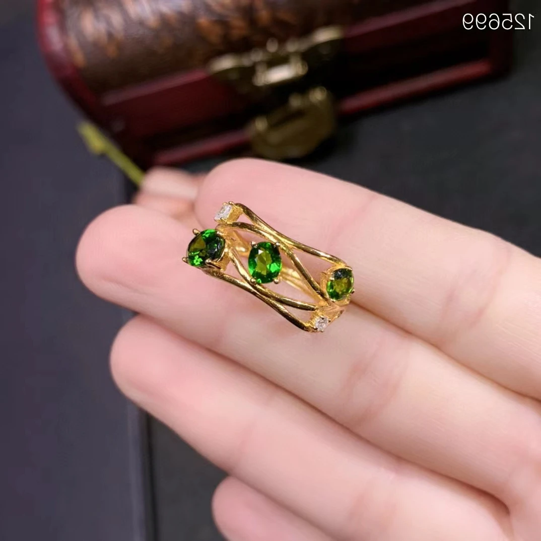 Всего 925 ct натуральный хром V VS класс диопсида серебряное кольцо для повседневной