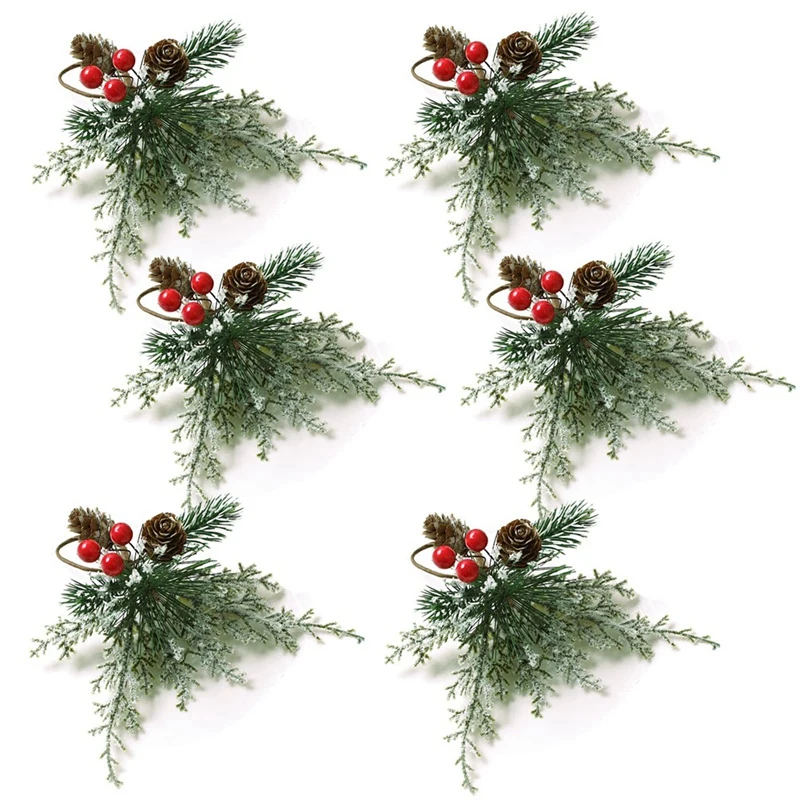 

1Set Multifunctional Napkin Rings Christmas Napkin Rings Napkin Holder Rings With Artificial Pine Cones Branche Red Berry Decor