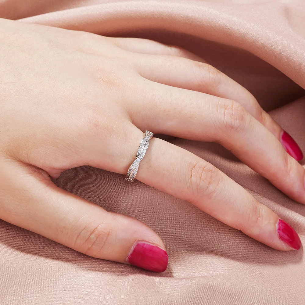 

Karnoz Fine Double Knot Finger Ring For Women and Girl Dazzling Clear CZ Fine Elegant Wedding Jewelry Adjustable Opening
