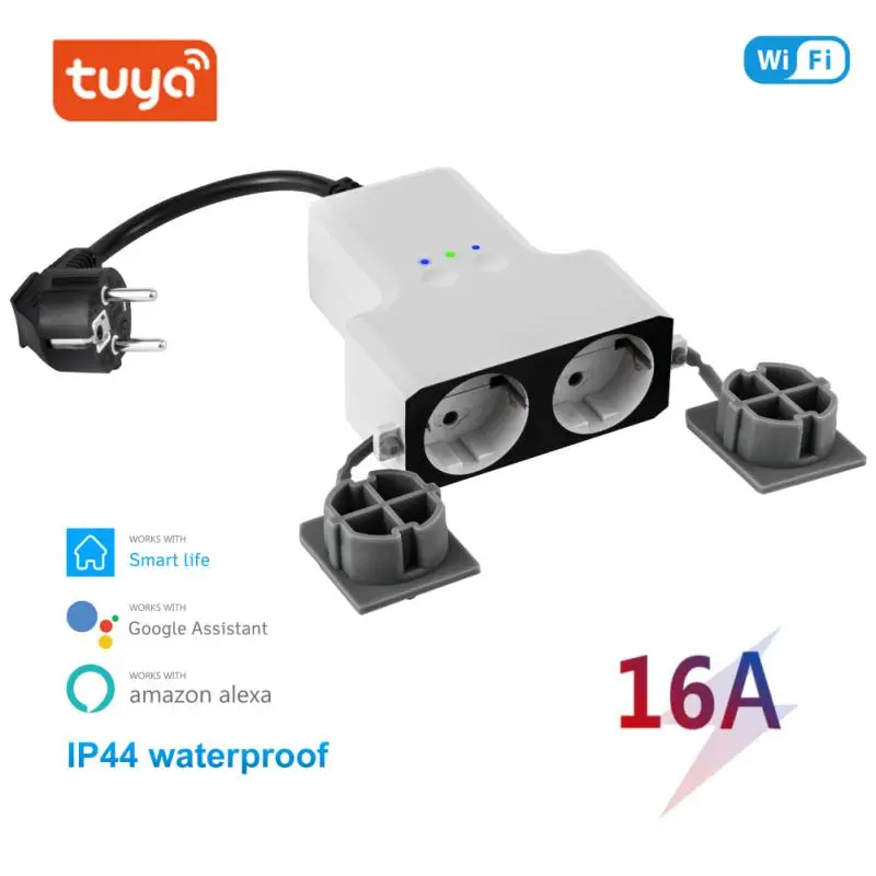 

Dual Eu Plug Wifi Voice Control Timing 16a App Remote Control Smart Life Tuya Works With Alexa Google Home Wireless Outlets