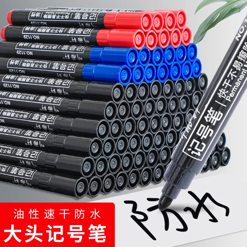 

10 Pieces/Box Thick Head Line Oily Marker Waterproof Multipurpose Large Head , Logistics Drawing, Student Black Red Blue