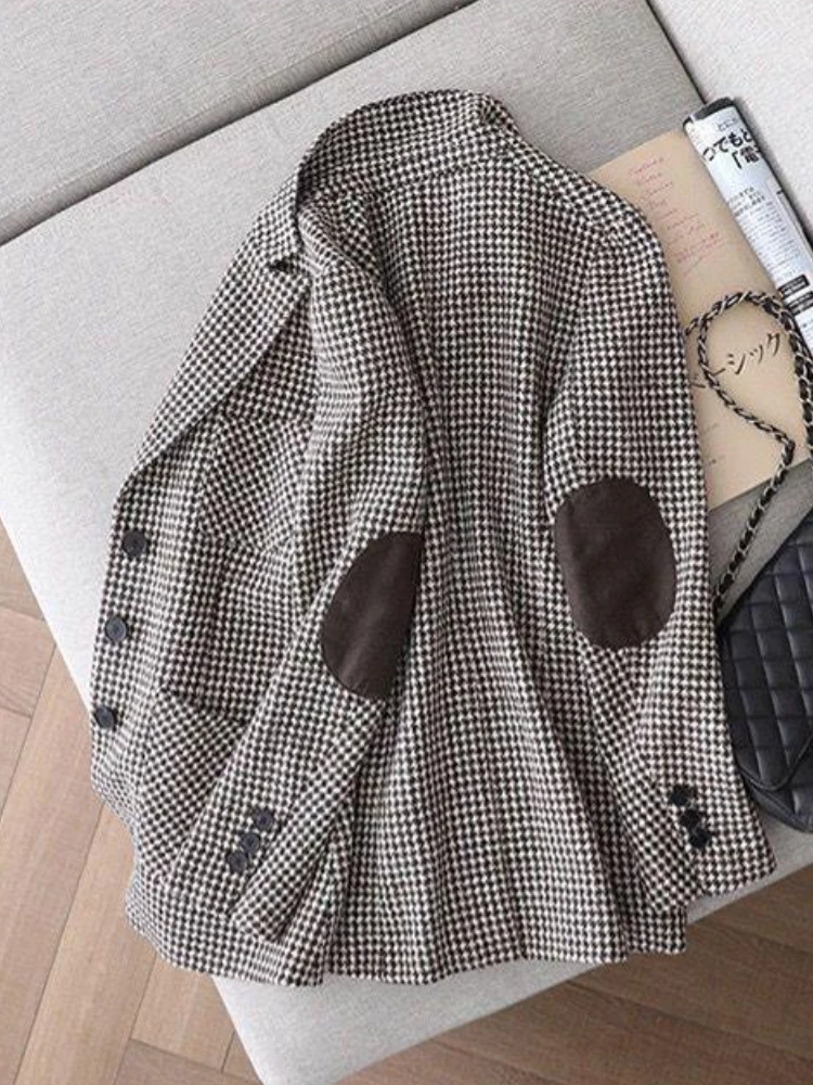 Женский блейзер с карманами яркий дизайнерский клетчатый Ретро Простой