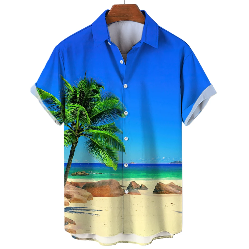 

Повседневная пляжная Мужская рубашка, новинка, пляжный кроп-топ 3d с кокосовым деревом, летняя свободная повседневная мужская одежда большо...