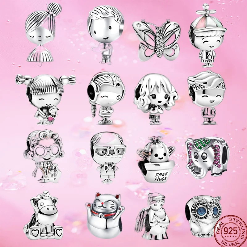 

925 Sterling Silver Grandmother&Grandfather Girl Series Beads Charm Fit Original Pandora Bracelet DIY Jewelry Making For Women