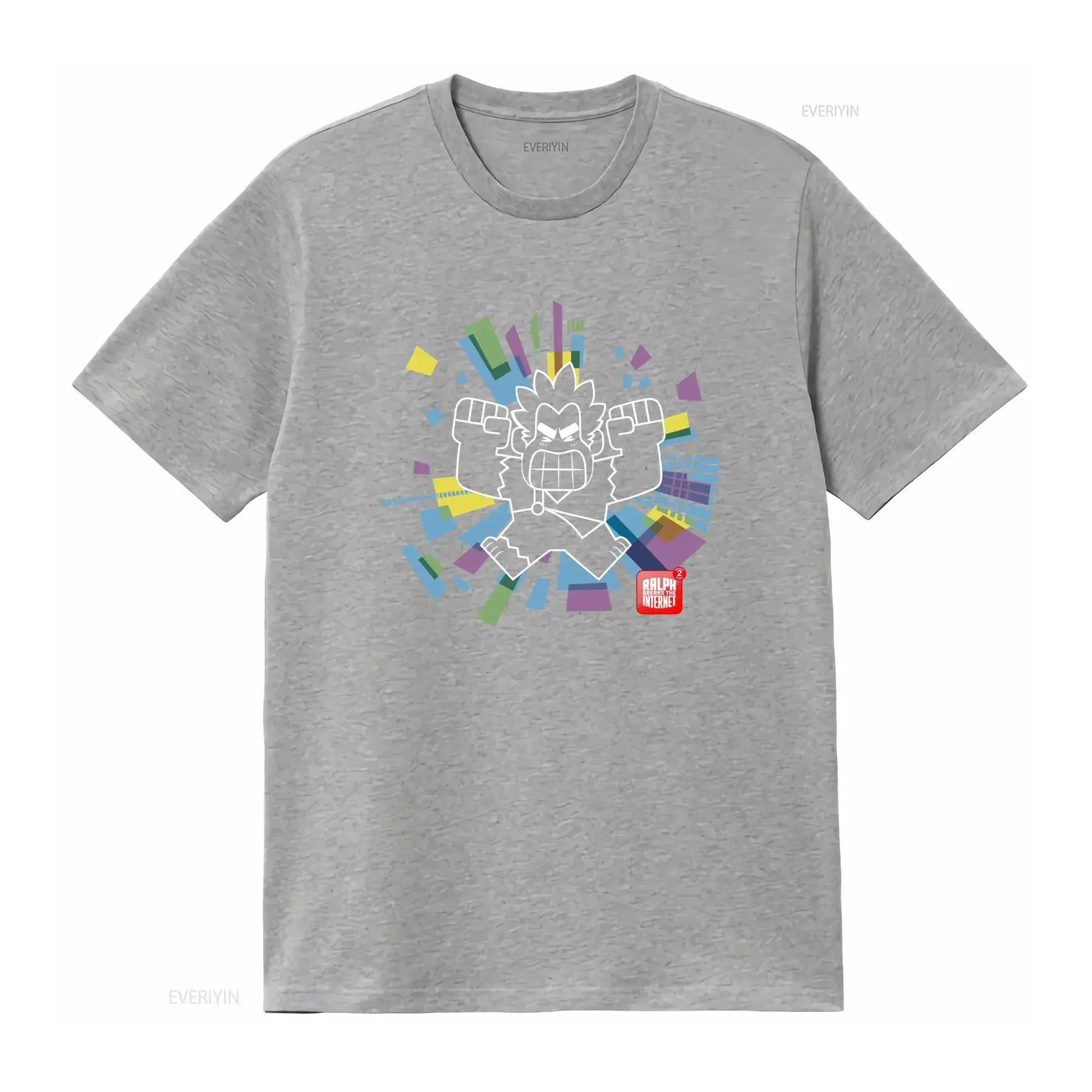 Фото Футболка Ralph Breaks the Internet для взрослых, новая, с дизайном Angry Line Art и эффектом Color Explosion, винтажная, с эффектом потертости, дышащая, в стиле стритвир №3