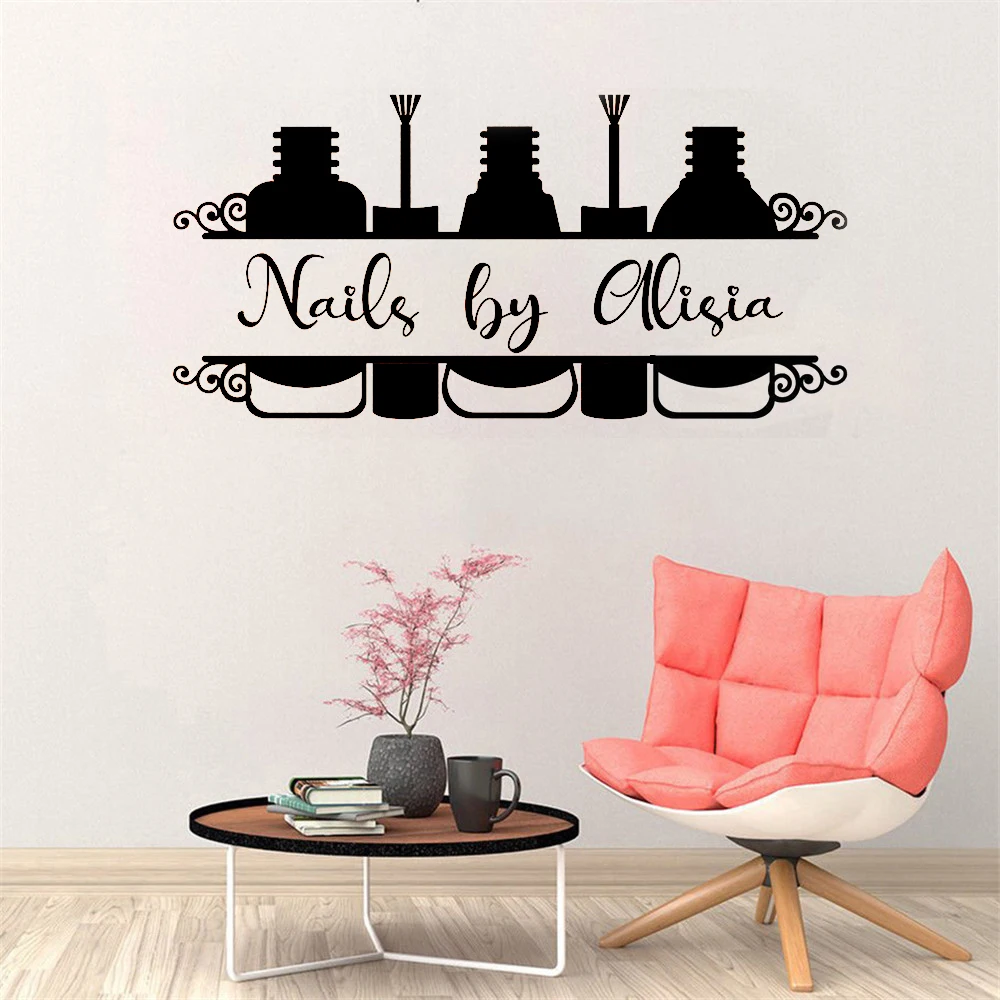 

Customized Beauty Salon Name Wall Decal Nail Care Decals Window Posters Personalized Pedicure Manicure Text Wall Stickers